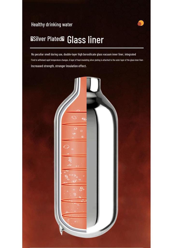 Большая термокружка со стеклянной колбой для дома и студенческого общежития