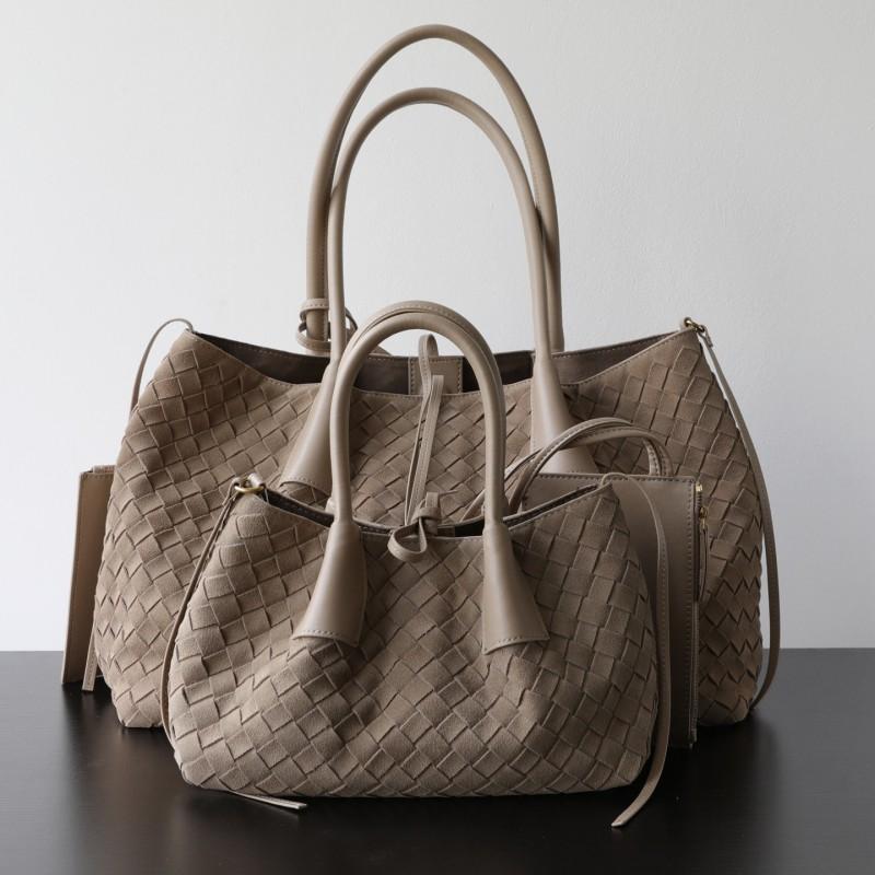 Handwoven Suede Leather Tote Bag Women Large Capacity Work Commuter Winter Style