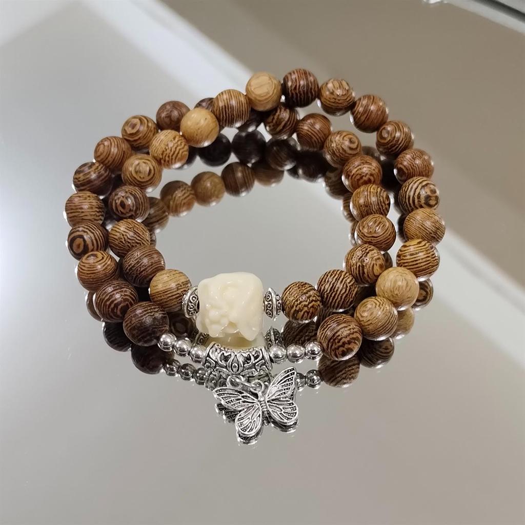 New Chinese Retro Double-Layer Bracelet for Women, Unique Design, Ancient Style Fashion, Shangui Flower Coin Hand String for Men