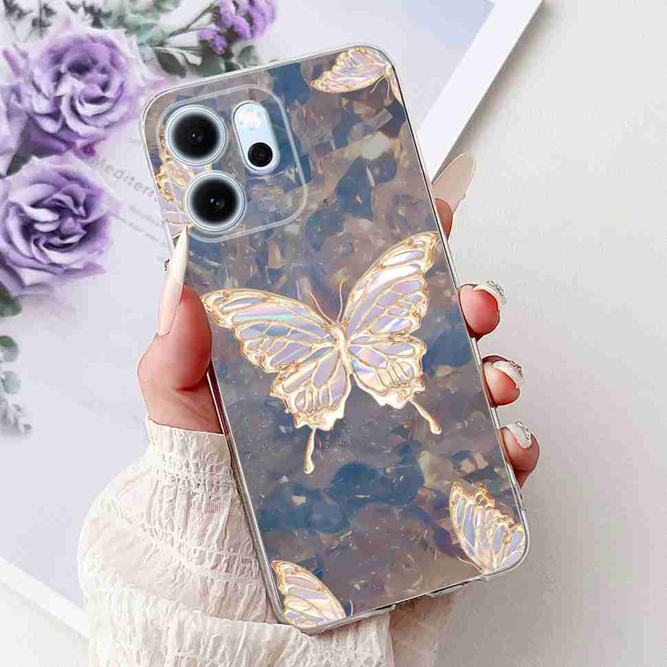 For Oppo Reno14 F 5G CPH27436.57" Case Colorful Butterfly Flowers TPU Soft Silicone Cover For Oppo Reno 14 F RENO14F Phone Cases