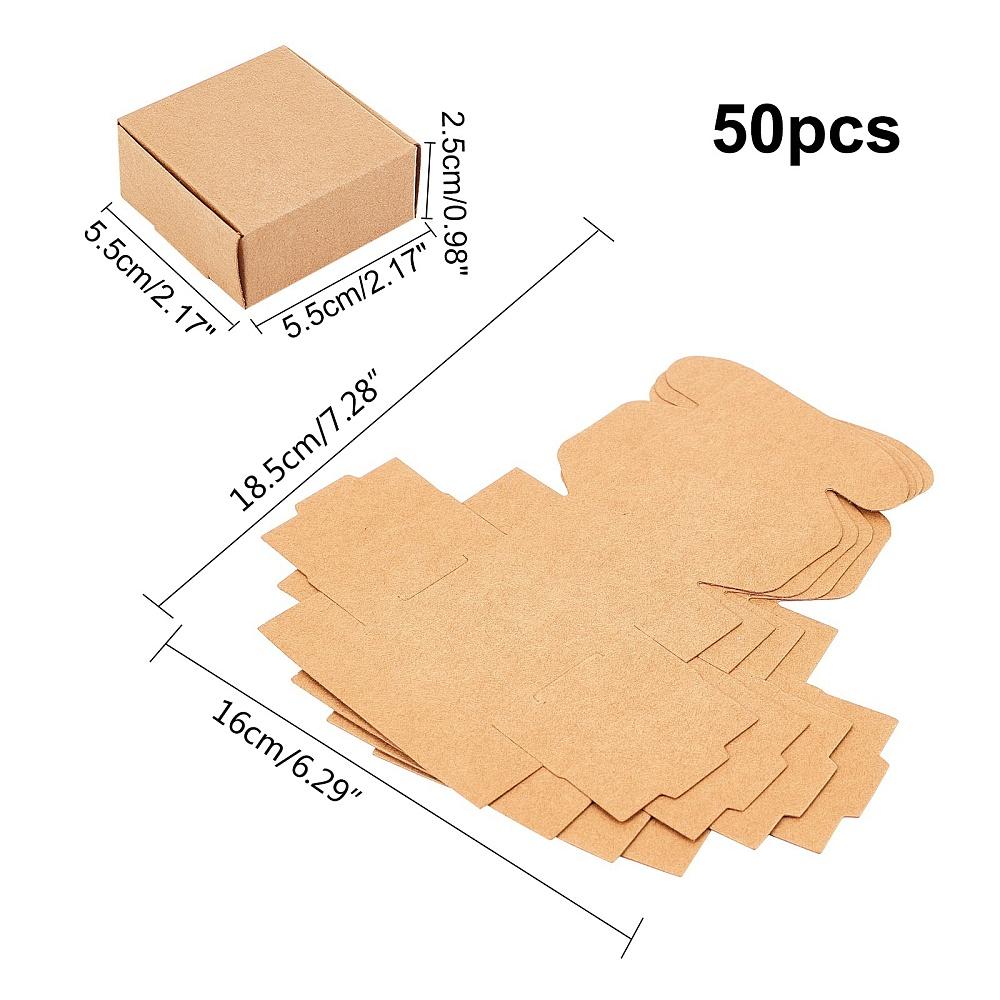 50 шт. Крафт-бумажная коробка Складная коробка Квадратная Коричневый 5.5x5.5x2.5см