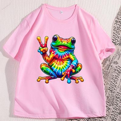 Футболка с лягушкой Tie Dye Мир Унисекс Женская Хиппи Смешная Футболка с лягушкой Короткий рукав Унисекс Одежда Животное Футболка Уличная Одежда Топы
