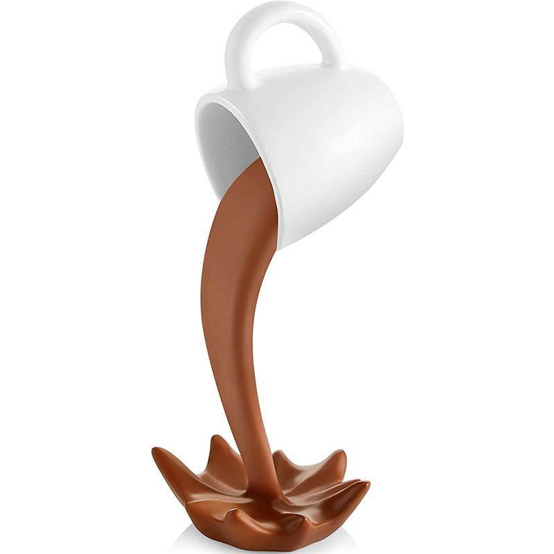 3D Resin Floating Coffee Cup Desk Decor Art Figurine - Cartoon Style Home Office Ornament Gift