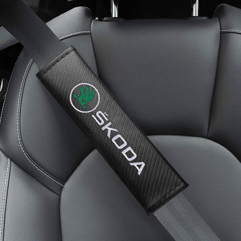 HLLQ9 1/2pcs Car Seat Belt Cushion Strap Shoulder Protector Interior Mat For Skoda Octavia Fabia Rapid VRS Yeti Enyaq Kodiaq Kamiq VII