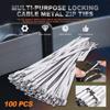 100Pcs 4.6mm Stainless Steel Marine Grade Metal Cable Ties Zip Tie Locking Wire Metal Cable Zip Tie Wrap Exhaust Straps