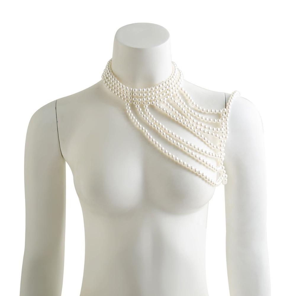 Imitation Pearl Shoulder Chain Necklace Pearl Tassel Body Chain Jewelry Women Jewelry