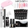MEET ACROSS 14Pcs Poly UV Gel Set Nail Gel Kit Crystal Builder Clear Color Gel with Lamp Gel Nail Polish for Nail Extension