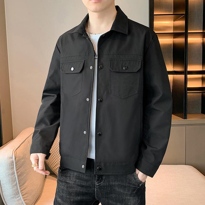 Мужская повседневная куртка Куртка Весна и Осень Новая Лацкан Модная Короткая Ветровка Молодежная Одежда Красивая