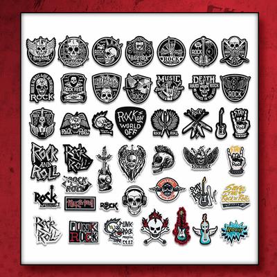 Вышивка рок-н-ролла, аппликации из ткани в стиле панк, хард-рок, хэви-метал, эмблема с черным черепом для куртки
