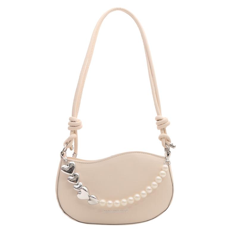 Французская модная женская сумка с жемчужной цепочкой 2024 года, новинка на плечо, фактура, сумка-мессенджер в иностранном стиле