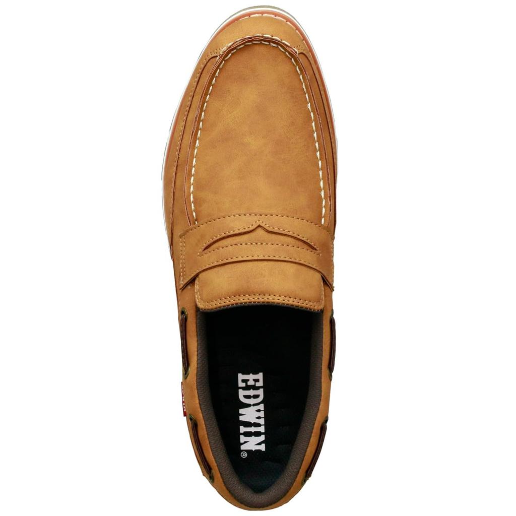 Лоферы Водонепроницаемые туфли на палубе из искусственной кожи Замшевые кроссовки с цепкой подошвой Стильные туфли без шнурков EDM4103 CAMEL [Edwin] Мужские туфли без застежек с защитой от скольжения 25.0