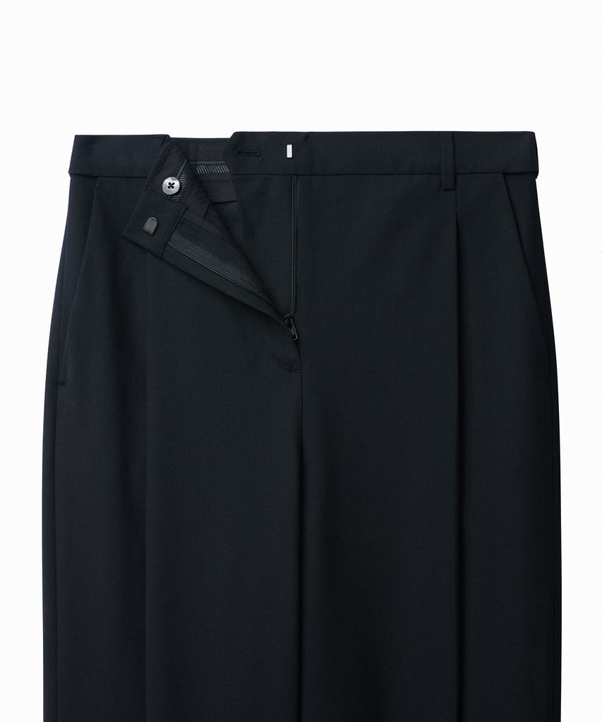 MUSINSA STANDARD WOMAN Женские летние шерстяные брюки с одной складкой, широкие, с скрытой эластичной талией [Черный]