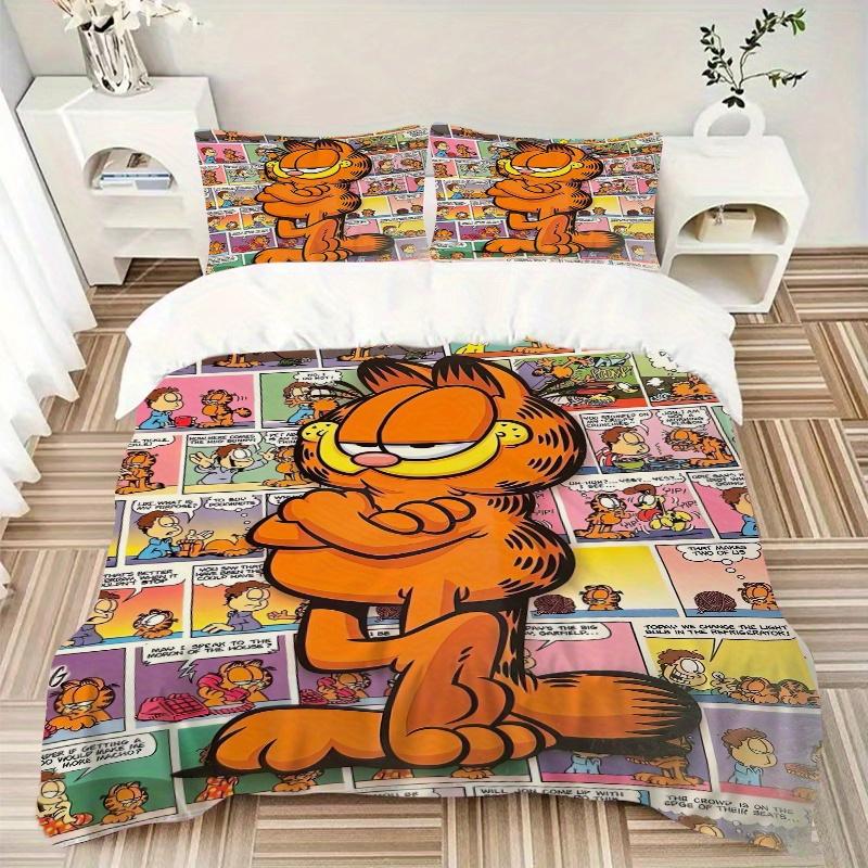 3pcs Garfield Comics Printed Bedding Set, Soft and Comfortable Quilt Cover for Bedroom, Guest Room (1 Duvet Cover + 2 Pillowcases, Pillow Core Not Inc