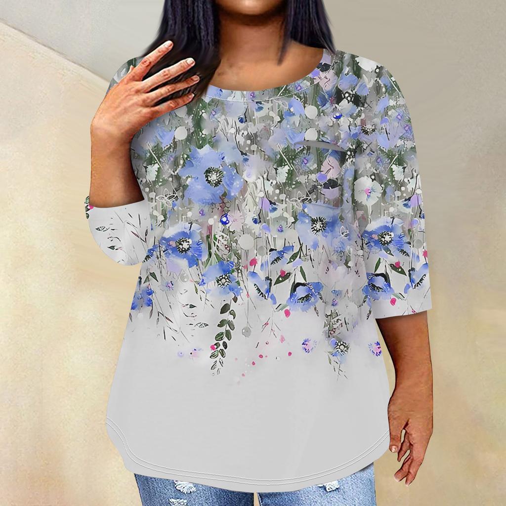 Женский модный повседневный пуловер с круглым вырезом и рукавом три четверти с принтом, топ с рукавами 4/3