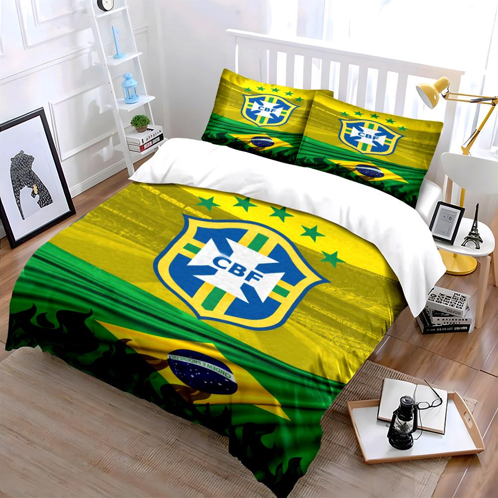 Brazil Flag Soccer Bedding Set Bedding Duvet Cover Set Duvet Cover Pillowcases Home Decor (1 * Duvet Cover 2 * Pillowcases, without duvet insert)