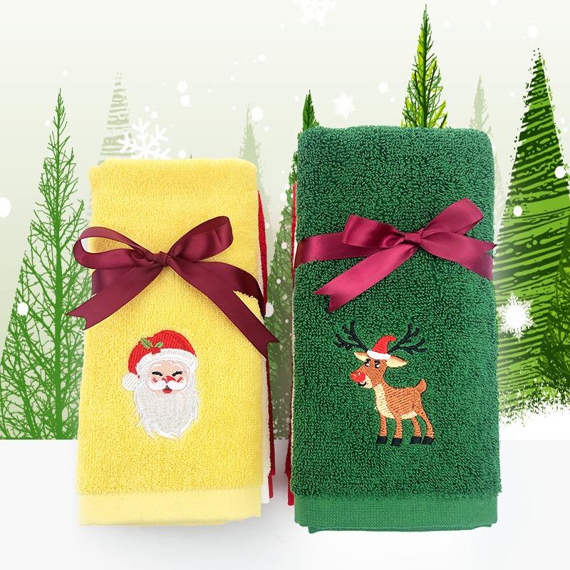 4pcs/lot Bathroom Towel Set 100% Cotton Absorbent Microfiber Christmas Tree Santa Embroidery Face Towels Bath Towel Xmas Gifts