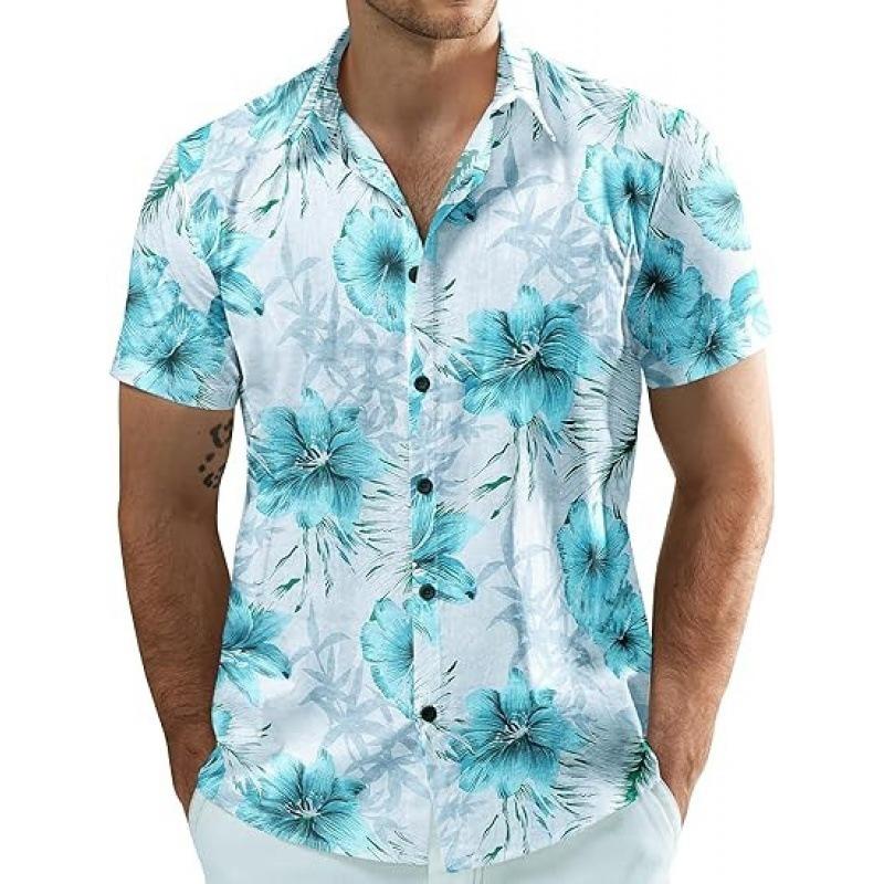 Breathable short-sleeve shirt for men, summer sunflower print casual shirt
