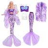 New Dress For Dolls Fashion Coat Mermaids Shinny Sequin Fish Tail Gown Lace Skirt Gown Clothes For Baby Doll Christmas Toys Gift