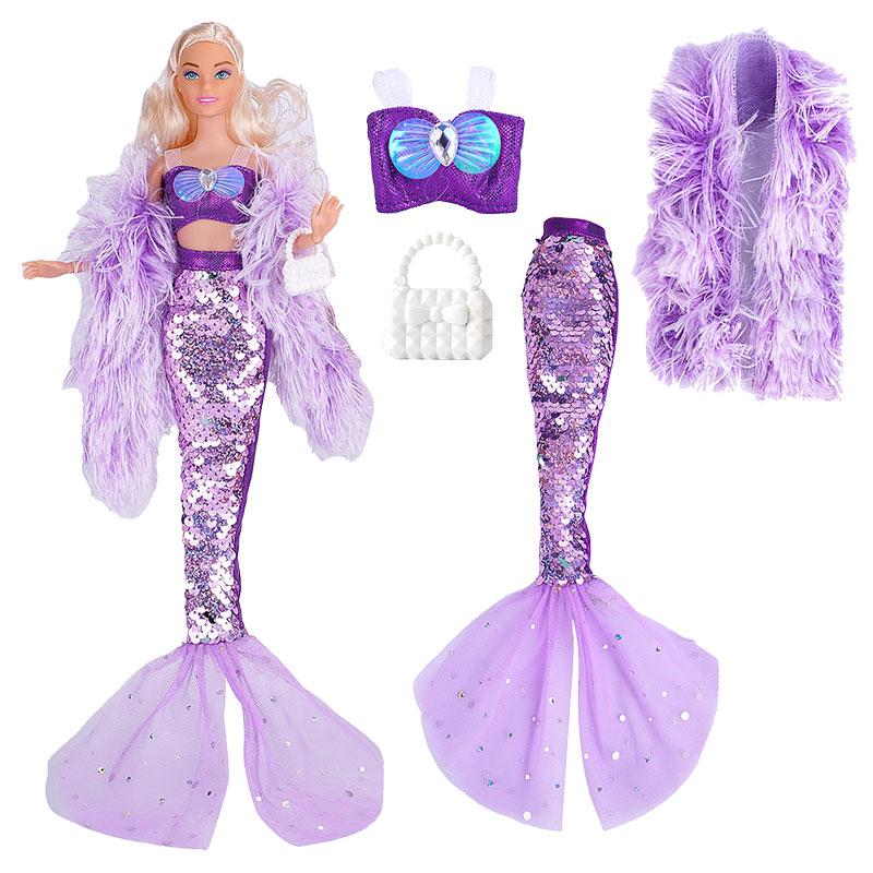 New Dress For Dolls Fashion Coat Mermaids Shinny Sequin Fish Tail Gown Lace Skirt Gown Clothes For Baby Doll Christmas Toys Gift