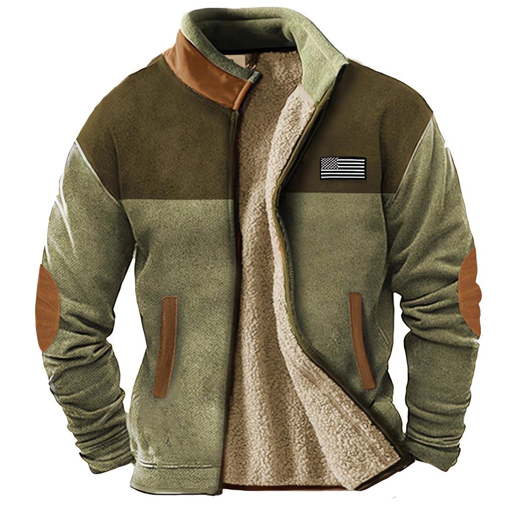 Men's Winter Solid Color Warm Zipper Pullover Windproof Outdoor Pullover Long Sleeve Shirt
