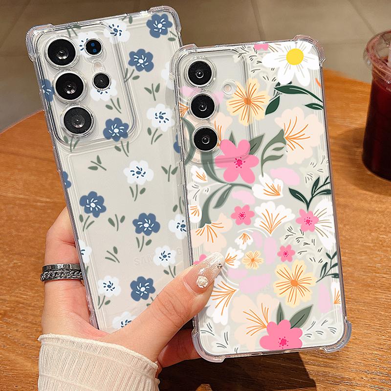 Чехол для телефона с узором из разноцветных цветов для Samsung Galaxy S26 S25 S24 S23 Ultra S22 Plus S21 S24 S25 FE Прозрачный Ударопрочный Мягкий Чехол