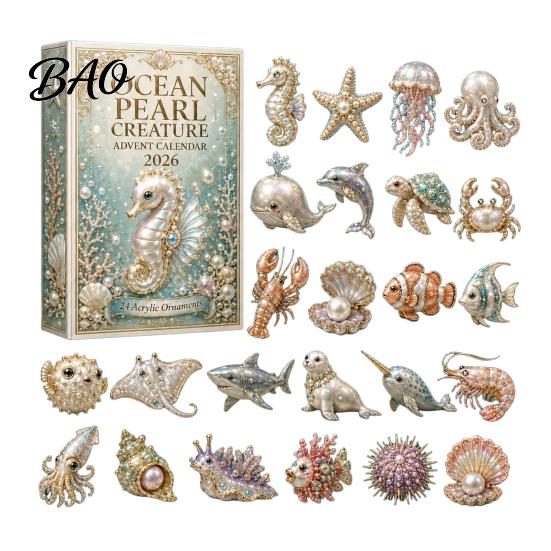 Christmas Gift for Friends Family 2026 Ocean Creature Advent Calendar, 24-Day Acrylic Ornament Set with Festive Home Decoration Marine Animal Figures,