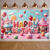 Happy Birthday Banner Display Pink Style Sweet Theme Sweet Indoor Backdrop for Birthday Party Kids Party Photo Shoot