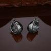 Women's Black Enamel and Silver Stud Earrings