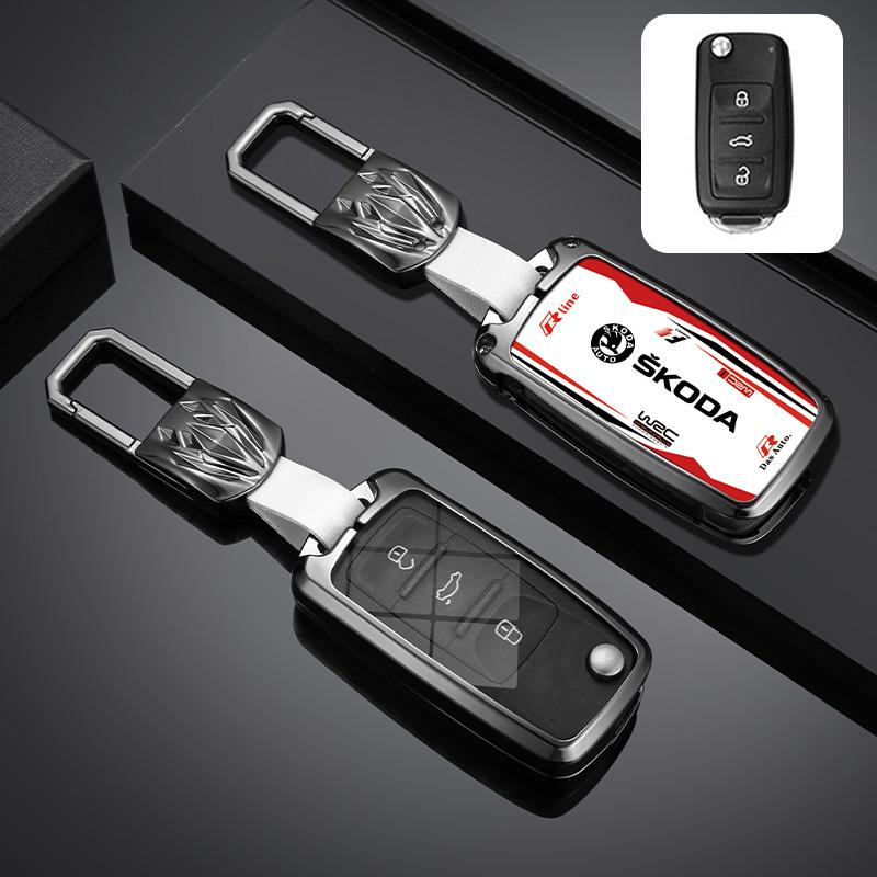 RUDX8 Car Flip Remote Key Fob Case Cover For Skoda Octavia A5 A7 Fabia Superb Kodiaq Karoq Protector Shell Bag Keychain Accessories
