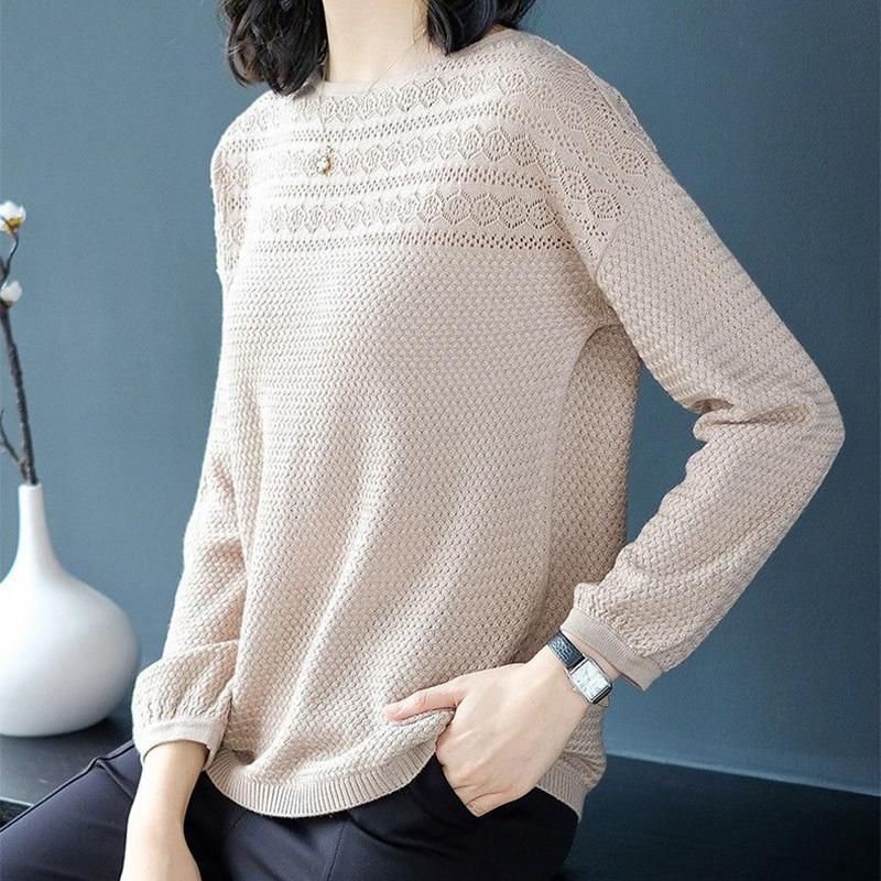 Полая вязаная женская тонкая женская блузка с длинным рукавом весной и осенью, свободный свитер для ношения