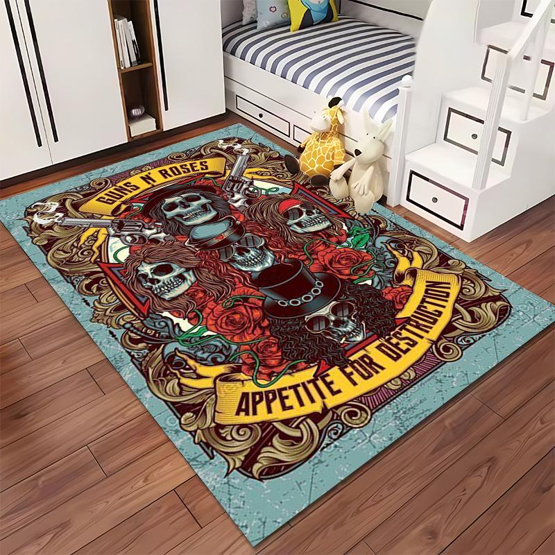 Guns N' Roses Skull Artwork Rug Design Non-slip rug suitable for living room and bedroom sofas.