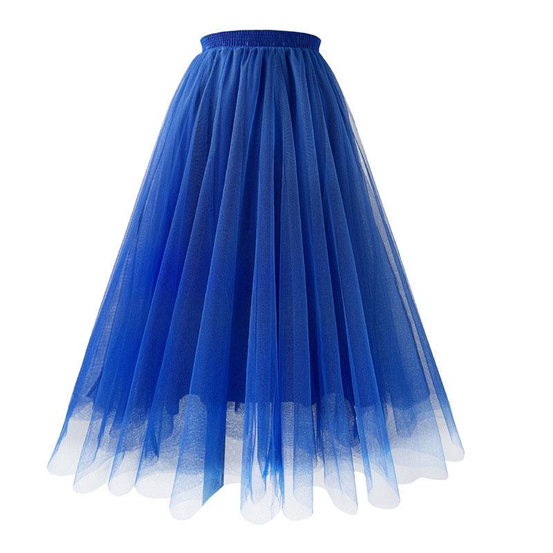 Женская плиссированная юбка-миди, тюлевая юбка, весна-лето, эластичная сетчатая юбка-пачка с высокой талией