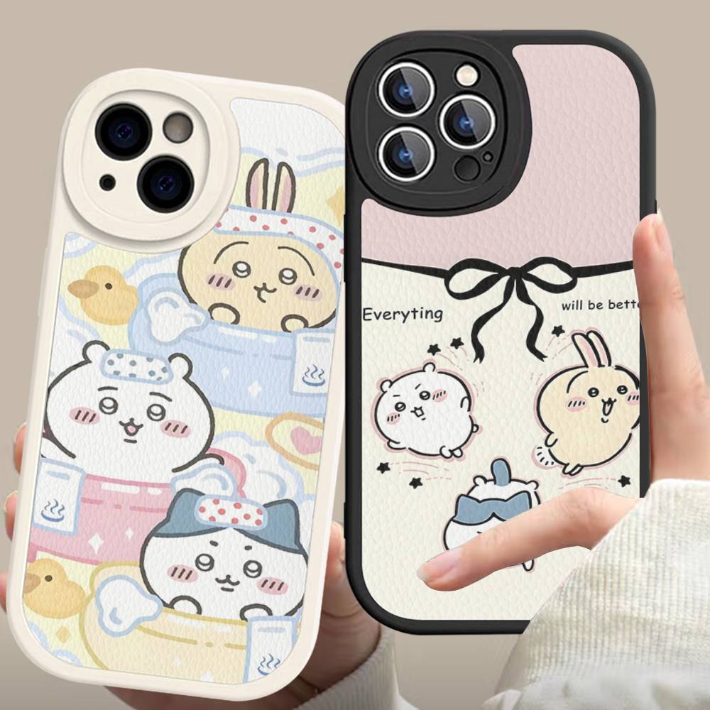 C-Chii-kawa Phone Case Hard Leather For iPhone 16 15 14 13 12 Mini 11 14 Pro Max Xs X Xr 7 8 Plus Fundas