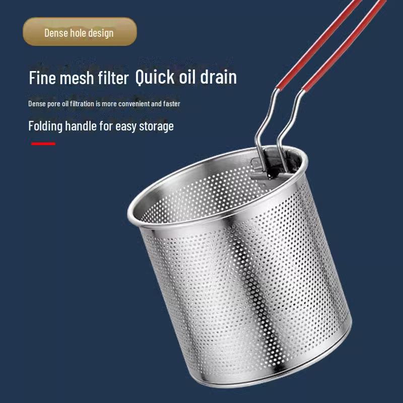 Маленькая сковорода из нержавеющей стали с длинной ручкой и фильтром-корзиной объемом 1200 мл для индукционных и газовых плит