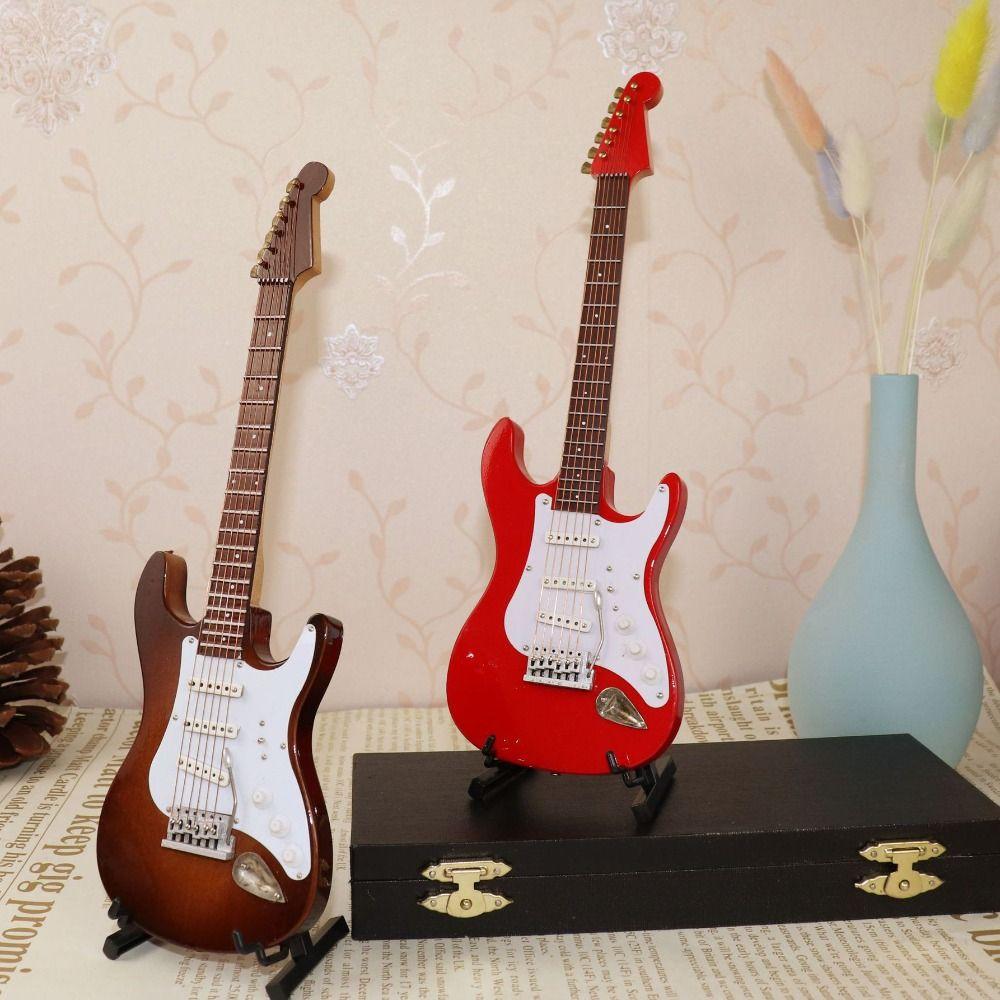 Деревянный кукольный домик Миниатюрная гитара Мини Мини электрическая бас-гитара Модель Украшение комнаты