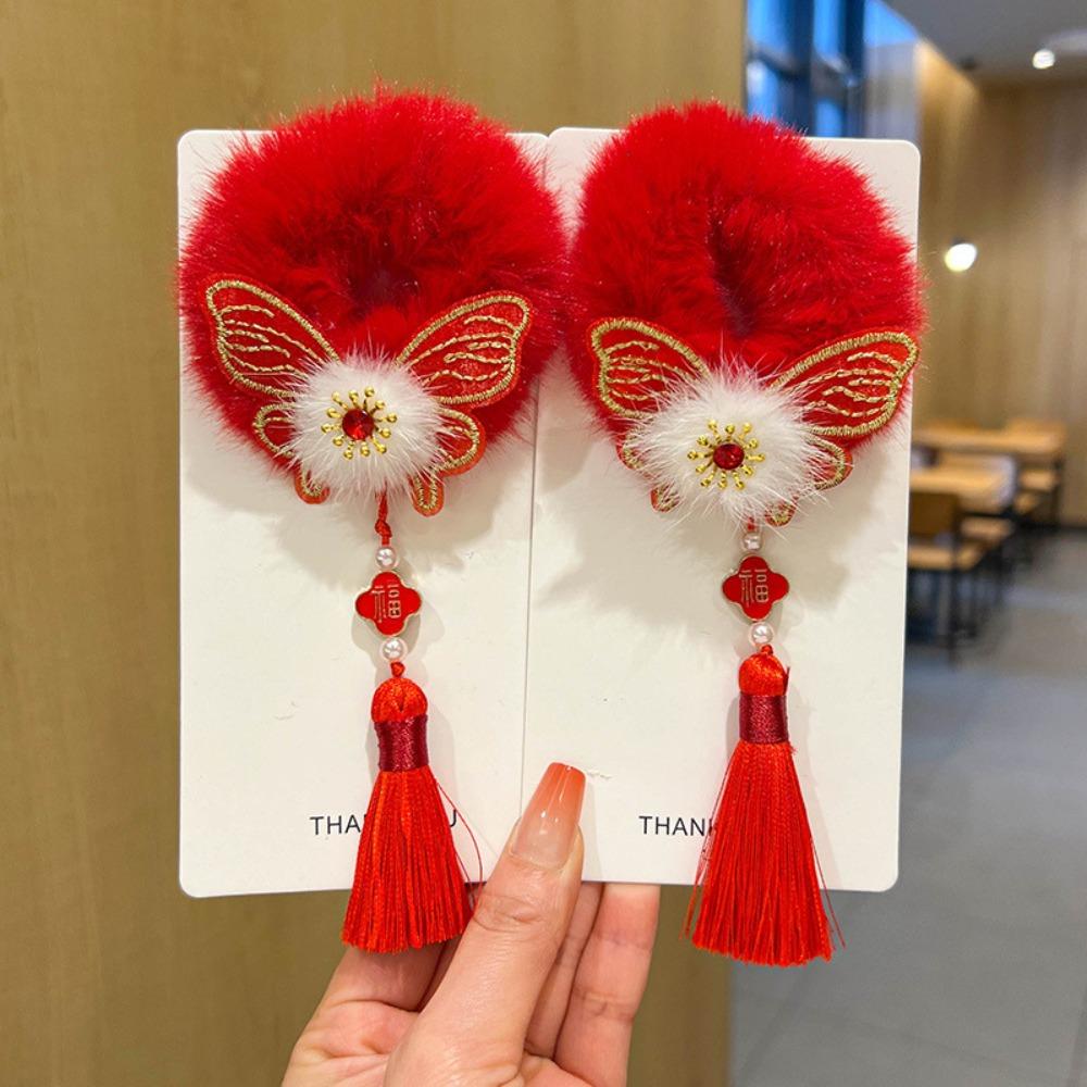 Tang Suit Children's New Year Headwear Hanfu Headwear Red Bow Hair Ring New Year Hair Rope  Kids