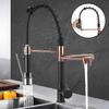 Черный, золотой, пружинный, выдвижной, насадка для кухонного крана, двухрежимный смеситель для воды, одна ручка, горячая и холодная вода, 2 поворотных кухонных крана