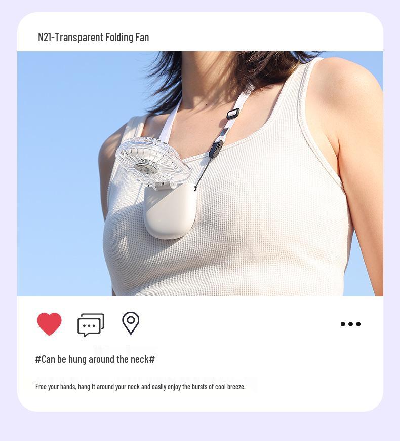 25th Anniversary Folding Transparent Mini Portable Neck Fan for Travel & Camping
