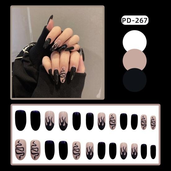 24Pcs Dark False Nails Wearing Finished DIY Creative Non-irritating Nail Stickers for Novice Professionals