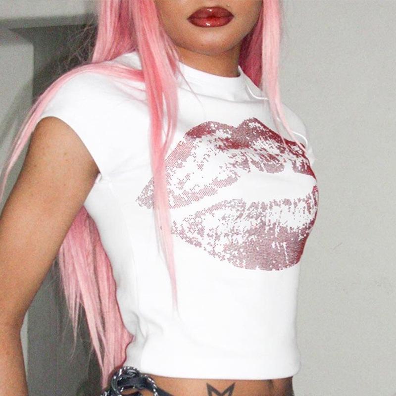 Женский топ с круглым вырезом и стразами, облегающий и утягивающий, с европейским и американским принтом букв Y2K