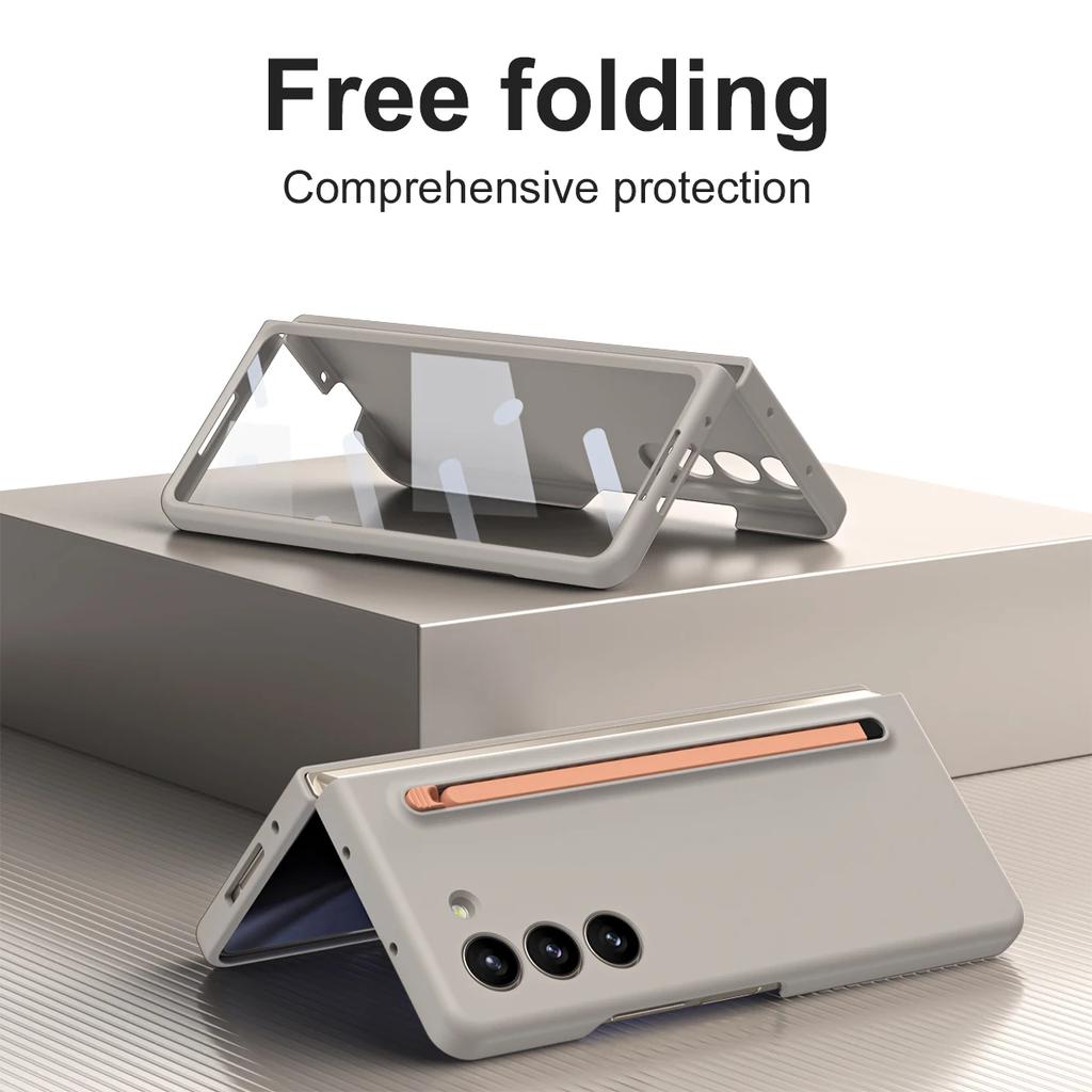 Матовый чехол с эластичным стилусом для Samsung Galaxy Z Fold 6, 5, 4, 3, дополнительная закаленная пленка, ударопрочный жесткий чехол
