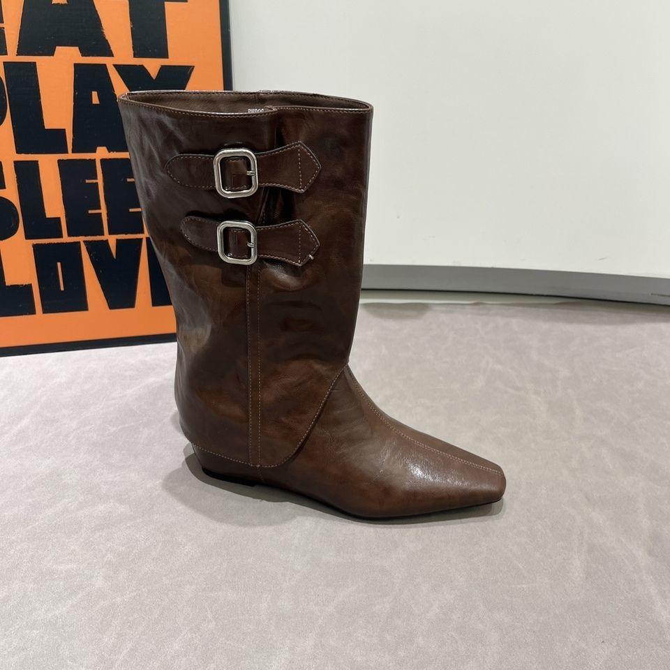 Осень-зима 2025 новые ботфорты на высокой платформе в европейском и американском стиле, рыцарские ботинки, женские ботинки с отстегивающимся голенищем, с острым носком