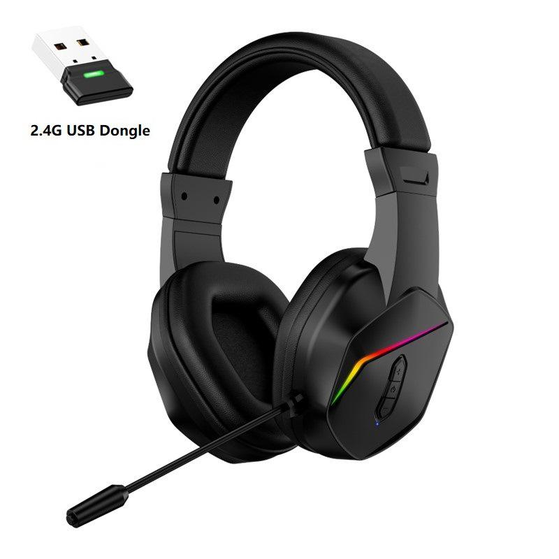 Светящаяся игровая гарнитура 2,4G Bluetooth с беспроводным USB-передатчиком - Аудио для киберспорта с низкой задержкой.