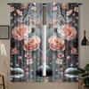 2pcs, Elegant Pink Flowers Printed Window Curtain, Rod Pocket Window Curtain, Semi Blackout Decorative Curtains for Living Room Office Home Decoration