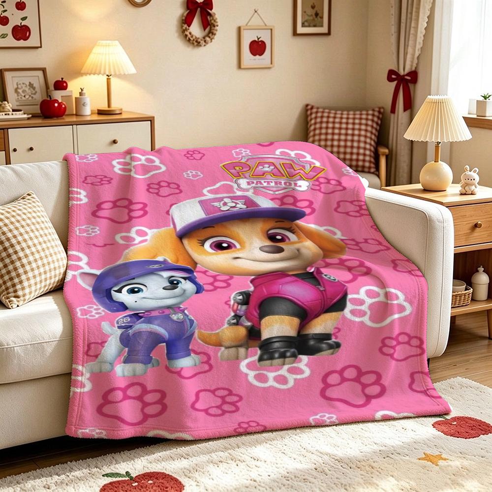 Cute Paw Patrol Pups Anime Cartoon Flannel Blanket Soft Warm Throw Blanket For Living Room Sofa Nap Lightweight Home Decor Birthday Gift