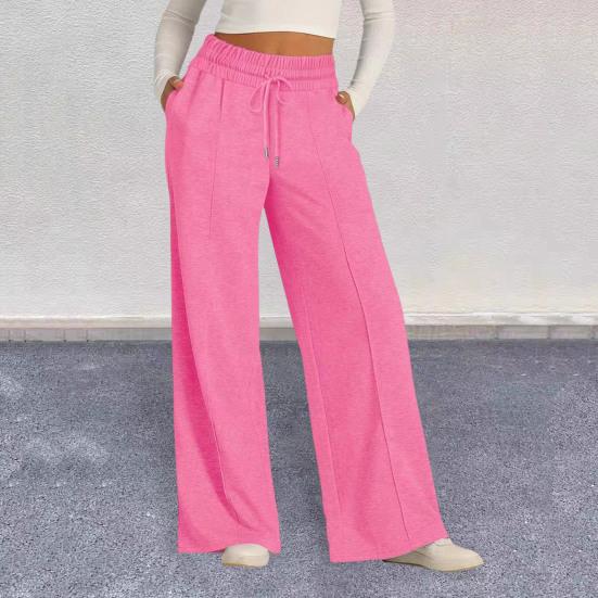 Women Sweatpants Elastic Mid-rise Adjustable Drawstring Straight Wide Leg Jogger Athletic Pants with