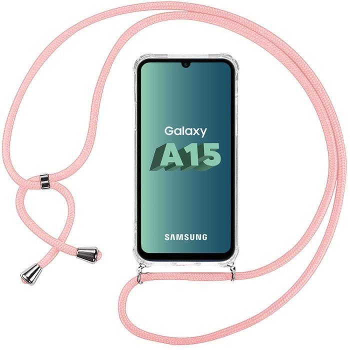 Coque - BOOLING - pour Samsung Galaxy A15 5G - Souple - Anti-Rayures - Bandoulière Rose