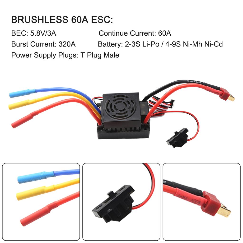 3650 4500KV Brushless Motor with 60A ESC Combo Replacement for HSP HPI Wltoys  1:8   1:10 Remote Control Car and Boat