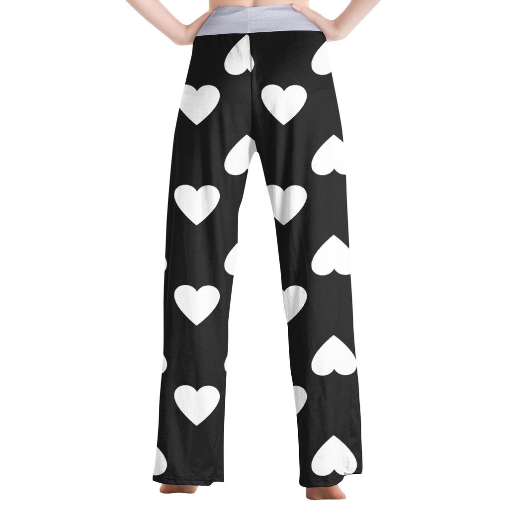 Women's Fashion Casual Comfortable Pajama Pants Love Printed Drawstring Wide Leg Pants Trousers