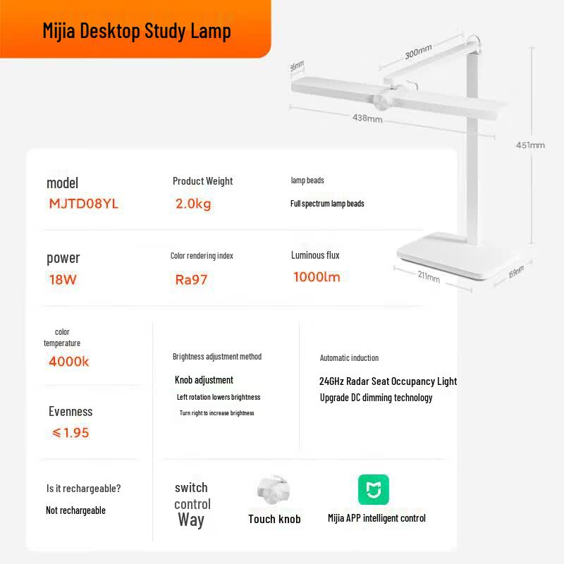 Умная учебная настольная лампа Xiaomi Mijia, китайская вилка (адаптер в комплекте)
